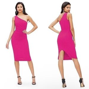 Dress The Population Fuchsia‎ Pink Martine One Shoulder Ruched Dress XXS 0 2